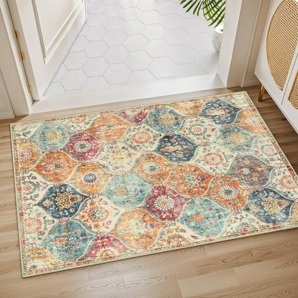 “Vibrant Moroccan Trellis Area Rug – 2’x3’, Machine Washable, Brand New” - Picture 3 of 9